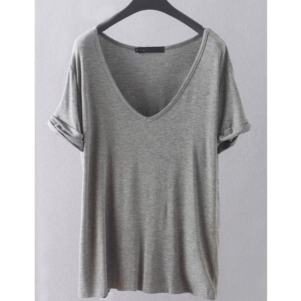 MOLLIE🖤 oversized v neck tee shirt top gray - Picture 2 of 3